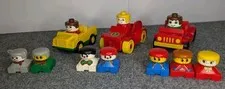 LEGO DUPLO Vintage Lot of 10 Little People Figures Square Base And  3 Vehicles