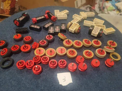 Vintage LEGO Wheels Tires Axles Lot 7039 Red White Black Metal Axle Parts