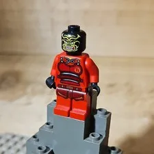 LEGO Plastic Minifigure Red Outfit Black Head Green Face Print & Black Hands