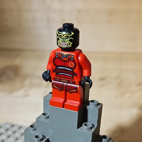 LEGO Plastic Minifigure Red Outfit Black Head Green Face Print & Black Hands