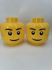 Lego 12” Head Brick Sorter Storage Container Yellow Face Lid & 2 Trays Lot Of 2