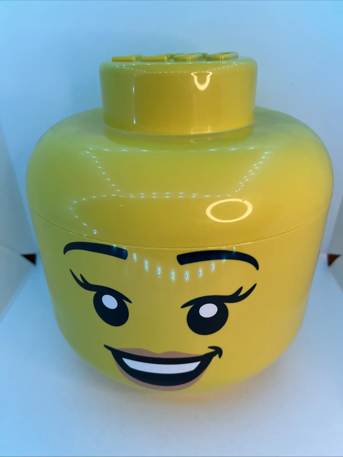 Large LEGO Girl Storage Head Container Yellow Toy Box Organiser 18cmX20cm