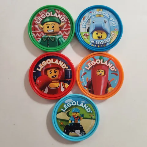 Legoland California Pop Badge Set of 5 Boxer Hot Pepper Unicorn Christmas Lego