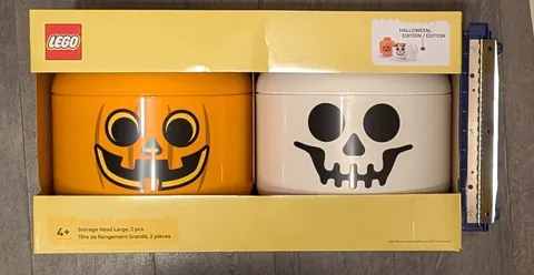 LEGO Storage Head Large, 2 pcs. Halloween Edition - Orange & White - NIB