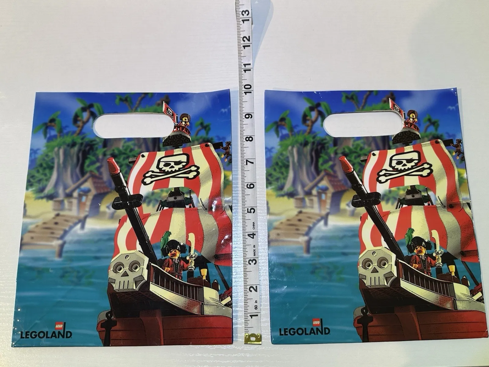Legoland RARE Gift Bag Lot Pirates Set 7075 Redbeard Ship 2pc Collectible 10x8”