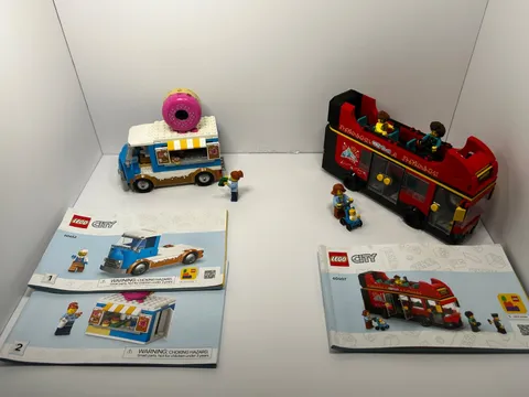 LEGO City sets 60407 - UK Tourist Bus and 60452 - Donut Truck: 90-95% Complete