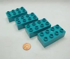 Lego Duplo Block DARK TURQUOISE TEAL BLUE 2x4 BRICK 4 Lot House Town Building