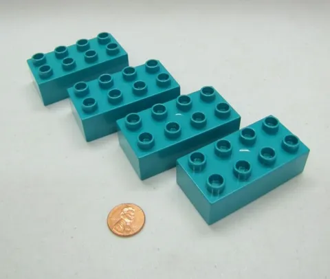 Lego Duplo Block DARK TURQUOISE TEAL BLUE 2x4 BRICK 4 Lot House Town Building