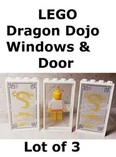 LEGO Dragon Dojo Window Lot of 3 Printed Gold Clouds Asian Wall Panel Frosted