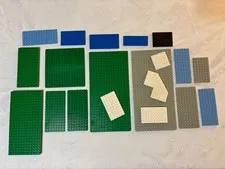 LEGO Baseplate Lot Mixed Sizes Colors 20pc Green Gray Blue Plates Preowned