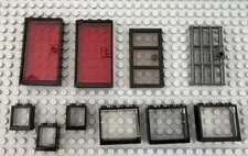 LEGO Black Window and Door lot w/trans clear and red glass FREE SHIPPING