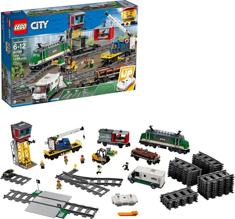 LEGO City Cargo Train 60198 Remote-Controlled Train Building Set with Tracks