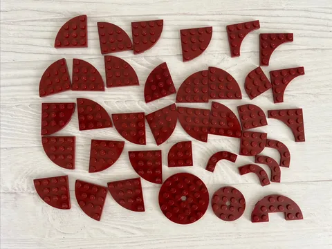 LEGO LOT DARK RED 37 PCS 4X4 6X6 3X3 ROUND CORNER PLATE VARIETY BUILDING PIECES