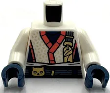 Lego New Minifigure Torso Robe Coral Hems Dark Blue Panels Gold Cat Head Piece