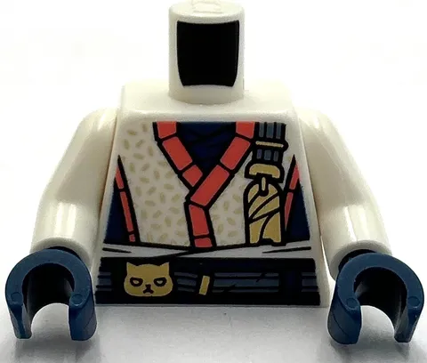 Lego New Minifigure Torso Robe Coral Hems Dark Blue Panels Gold Cat Head Piece