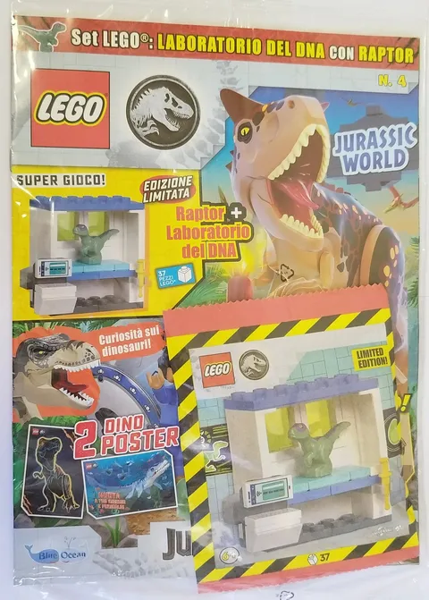 Lego Magazine Jurassic World 4 + Raptor And Lab DNA Minifigure