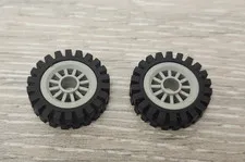 Lego 30155c01 Old Gray Wheel Spoked 2 x 2 with Pin Hole Black Tire 24mm Lot Of 2