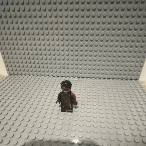 LEGO Minifigure Dark Red & Brown Outfit, Red Shoulder Armor, Black Hair