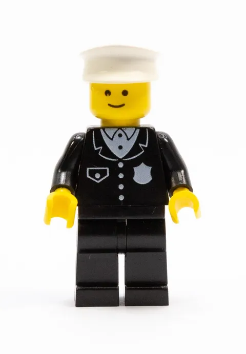 Vintage LEGO Town Police Officer Minifigure White Cap Classic Police VGC
