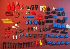 Lego lot of 100 assorted tools, plates w/tow balls, tiles w/pins, nozzles, etc.