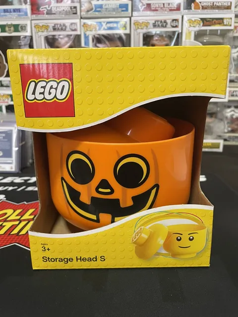 Lego Storage Head Container Pumpkin Halloween Jack O Lantern Storage Head Small