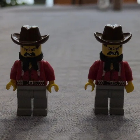 LEGO Minifigures Lot of 2 Cowboy Minifigures: Red Torso, Gray Legs, Hat