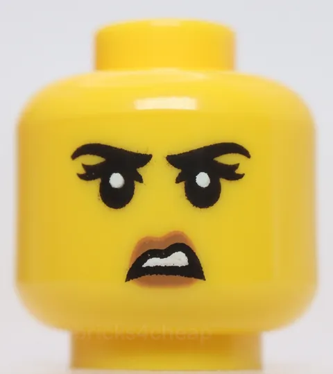 Lego Head Female Black Eyebrows Eyelashes Medium Nougat Lips Scowl Mask