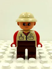Lego Duplo Figure Explorer beige pith helmet red arms beige/dk brown vintage