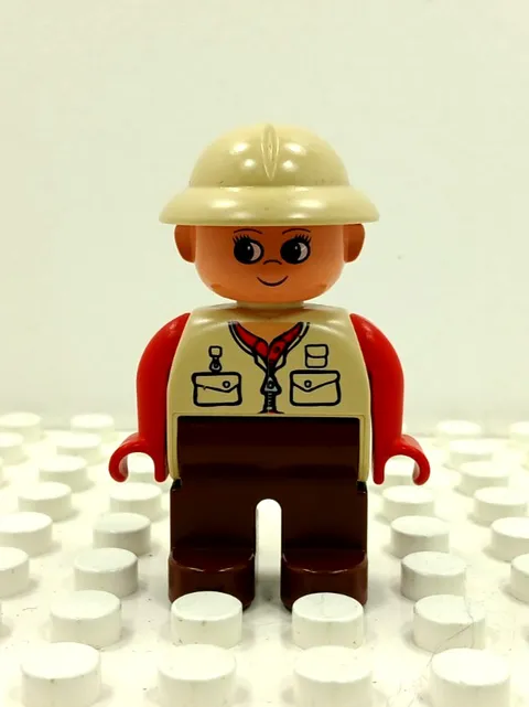 Lego Duplo Figure Explorer beige pith helmet red arms beige/dk brown vintage