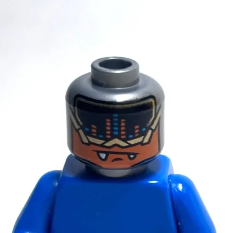 Lego - Minifigure Head - Dual Sided - Silver, Alien / Creature, Blue / Orange