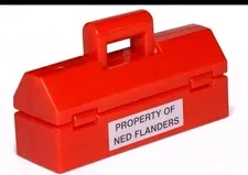 LEGO Red Toolbox with "Property of Ned Flanders" 16978 /98368 & Black Foot Plate