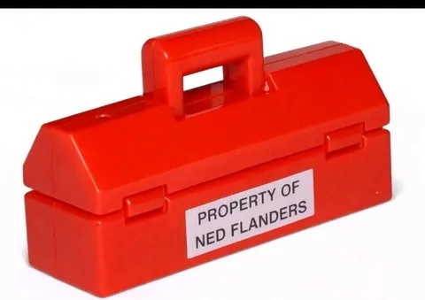 LEGO Red Toolbox with "Property of Ned Flanders" 16978 /98368 & Black Foot Plate