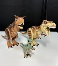 LEGO Jurassic World 3-Dinosaur Figure Lot T. Rex Blue Velociraptor & Carnotaurus