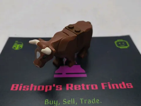 Lego Minifig Reddish BROWN COW - Dairy Farm Barn Animal w/White Curved Horns