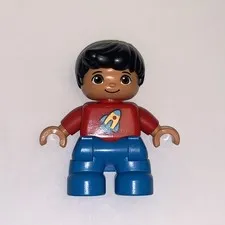 Lego Duplo Minifigure Boy Child Rocket Ship On Red Shirt Blue Pants MINIFIG RARE
