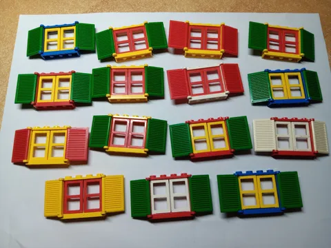 LEGO BULK LOT 15 WINDOW FRAMES WITH SHUTTERS PANES 1X4X3 MIXED COLORS #3853
