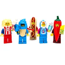 LEGO Costume Minifigure Lot - 5 Custom LEGO Food Figures Hot Dog Popcorn Pepper