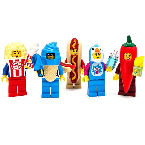 LEGO Costume Minifigure Lot - 5 Custom LEGO Food Figures Hot Dog Popcorn Pepper