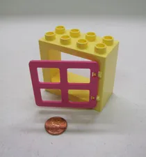 Lego Duplo Pale Yellow & Pink Window Pane Door Unit Building Block 2X4