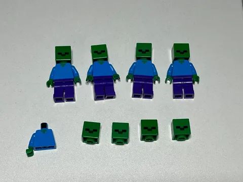 LEGO Minecraft Zombie Minifigure Lot x4 Purple Legs, Torso, and Heads