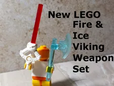 New LEGO Viking Weapon Set Fire Skull Ice Axe Red Blue Carved Hilt Handle Spooky