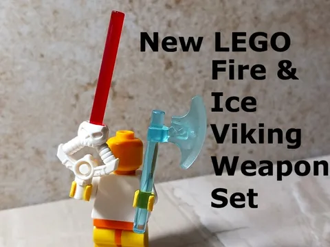 New LEGO Viking Weapon Set Fire Skull Ice Axe Red Blue Carved Hilt Handle Spooky