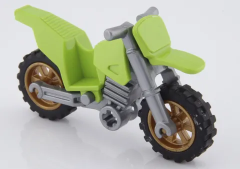 LEGO ~ Lime Green Dirt Bike Motorcycle ~ Part Number 50860 Pearl Gold Wheels