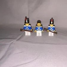LEGO Soldiers Minifigures Lot of 3 Blue & White Uniforms w/ Shakos Muskets