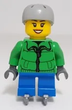 Lego Ice Skaking Girl Minifigure Eyelashes Skates Helmet Green Winter Jacket