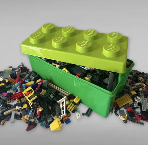 Bulk LEGO 7.5 Pound Mixed Brick Lot & Storage Container Retired Sets Mini Figs