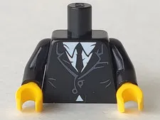 LEGO Black Torso Suit with White Shirt and Black Tie Pattern / Black Arms / Yell