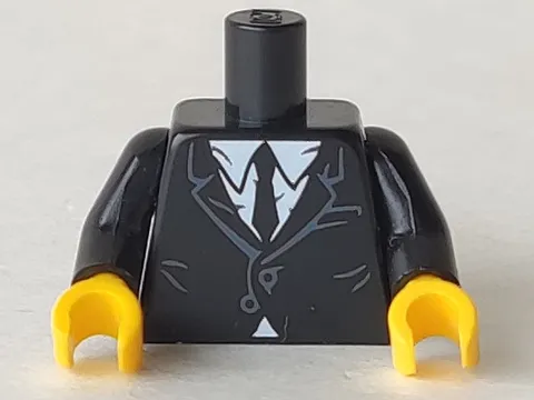 LEGO Black Torso Suit with White Shirt and Black Tie Pattern / Black Arms / Yell
