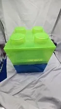 2x LEGO Stackable Storage Brick-Shaped Plastic Containers 1x Blue 1x Green