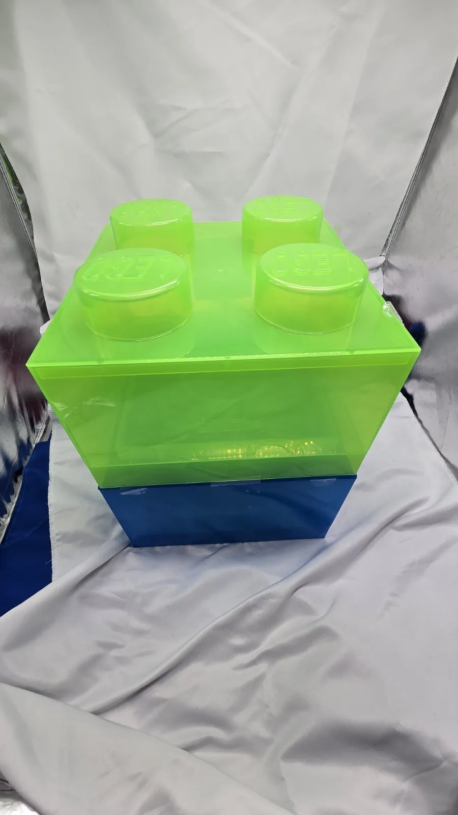 2x LEGO Stackable Storage Brick-Shaped Plastic Containers 1x Blue 1x Green